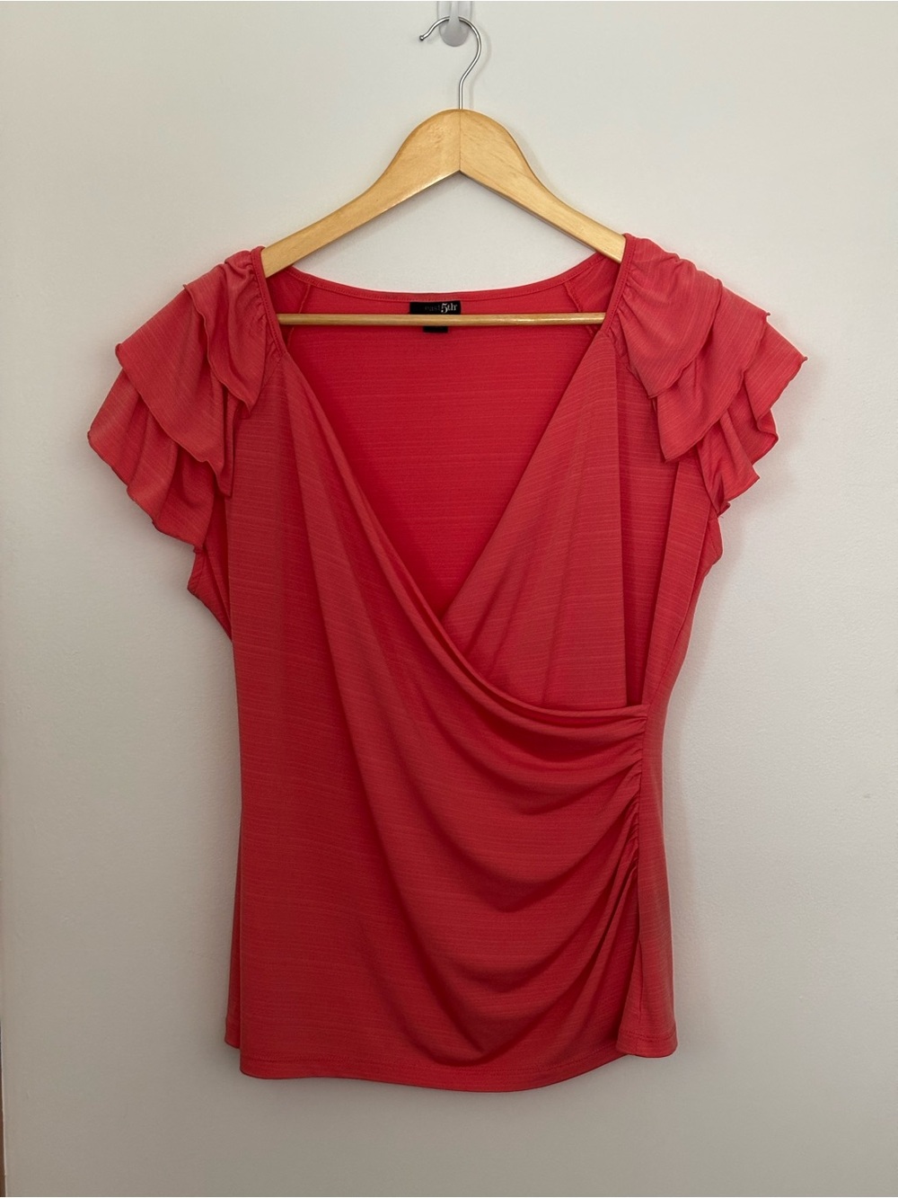 East 5th Coral Pink Ruffle Sleeve Surplice Top